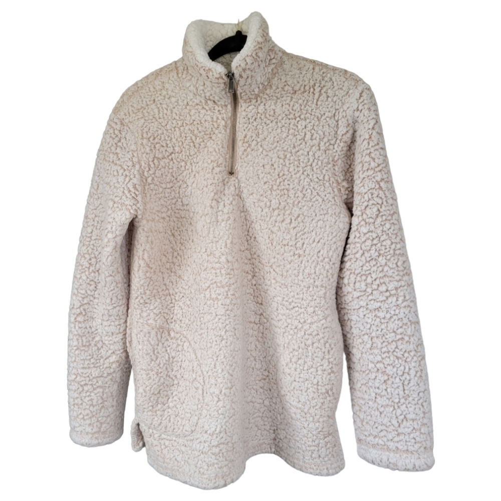 Love Tree Oatmeal Sherpa Fleece Quarter Zip Pullover Cozy Cabin Winter S